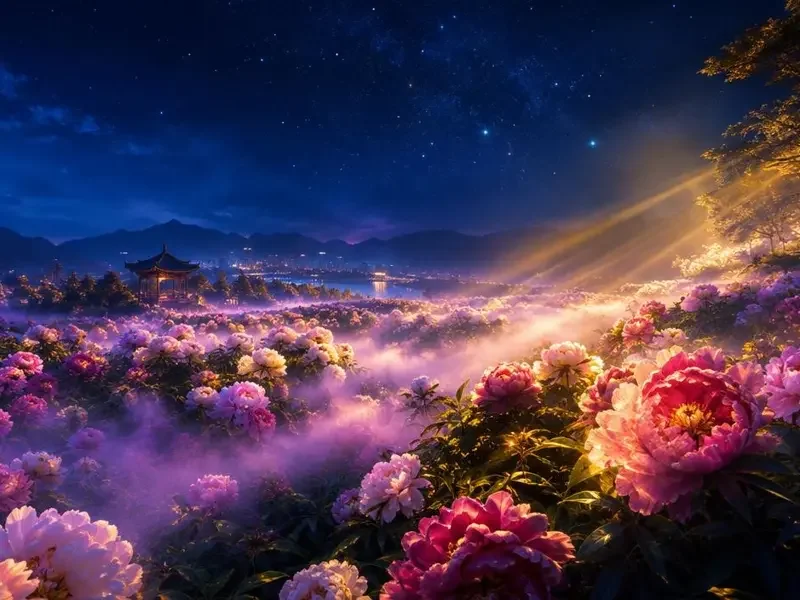 梅园景观 频道封面，园林里的灯火花影